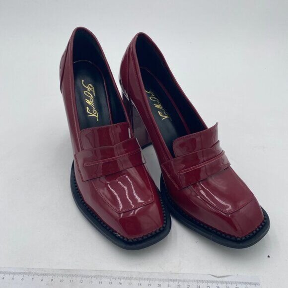 FOWT Red High Block Heels Loafers Square Toe Pumps Walking Shoes School Oxfords - Picture 4 of 8